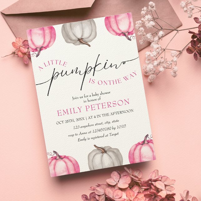 Convite Uma abóbora | Chá de fraldas de queda (Little Pumpkin is on the way | Fall Baby Shower)