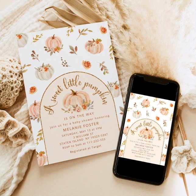 Convite Uma abóbora doce está a caminho do chá de fraldas (Criador carregado)