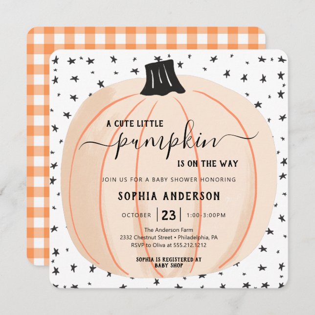 Convite Uma Abóbora Está A Caminho Do Chá de fraldas Hallo (Frente/Verso)