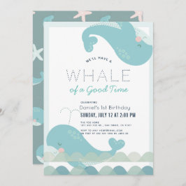 Convite Uma baleia de um primeiro aniversario azul de bom