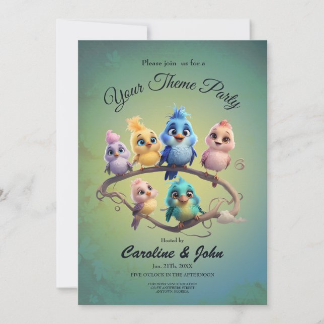 Convite Uma bela parada de pássaros de desenho animado em  (Frente)