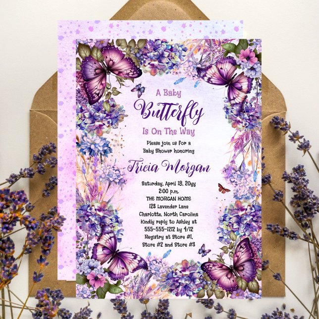 Convite Uma Borboleta Bebê Está No Caminho Chá de fraldas (A Baby Butterfly Is On The Way Girl Baby Shower Invitation)