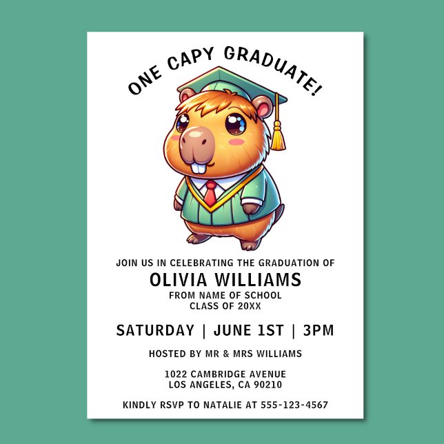 Convite Uma Capy Formando Funny Capybara Festa de formatur (Funny capybara graduation party invitation)