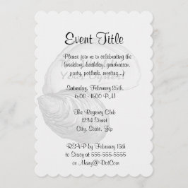 Convite Uma casca de ostras com o ditado "o mundo é o seu