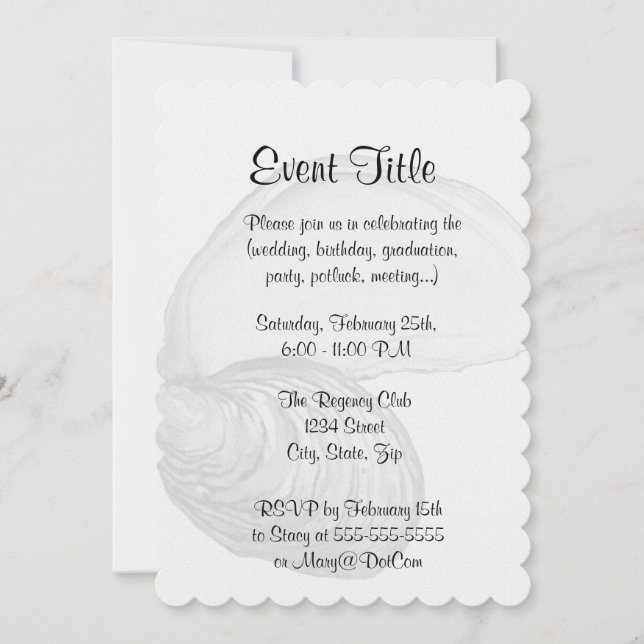 Convite Uma casca de ostras com o ditado "o mundo é seu (Frente)