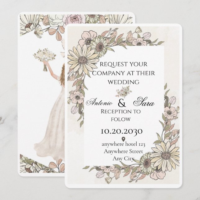Convite Uma cerimônia de casamento elegante adornada com f (Frente/Verso)