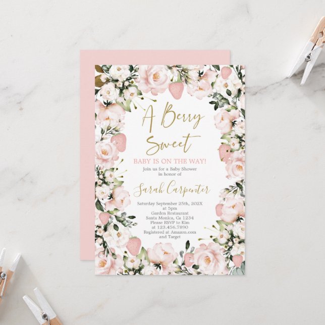 Convite Uma Chá de fraldas Berry Sweet (Frente/Verso In Situ)