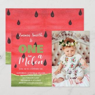 Convite Uma em um Melão de Aniversário de 1 Ano de Idade F