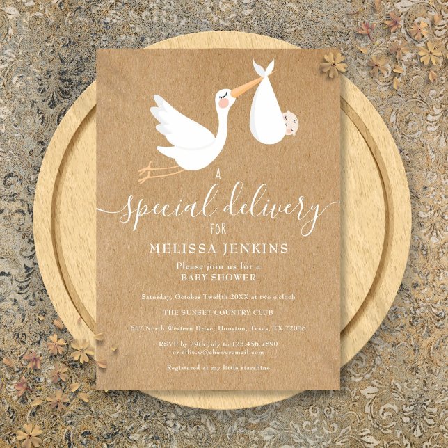 Convite Uma entrega especial de cegonha Chuveiro de bebê S (A Special Delivery Stork Baby Shower Sprinkle Invitation)