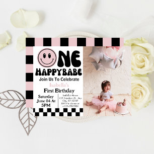 Convite Uma Feliz Bebê Menina Foto de 1º Aniversário