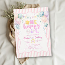 Uma Feliz Menina Balões Pastel Sol Aniversário de 