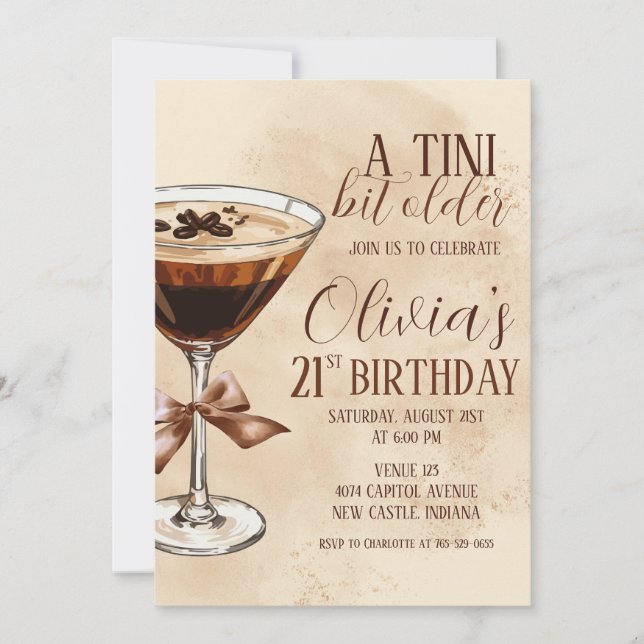 Convite Uma festa de aniversário com espresso martini um p (Frente)