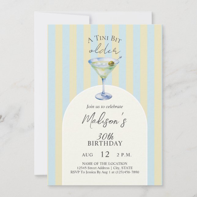 Convite Uma Festa de Aniversário com Martini Cocktail Um P (Frente)