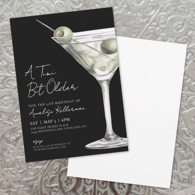 Convite Uma Festa de Aniversário com Martini Um Pouquinho  (A Tini Bit Older Martini Birthday Party Invitation)