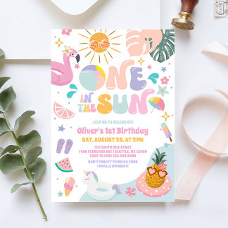 Convite Uma Festa de Aniversário de 1 Ano ao Sol na Piscin