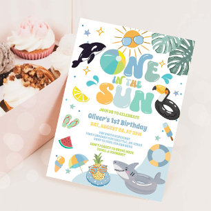 Convite Uma Festa de Aniversário de 1 Ano ao Sol na Piscin