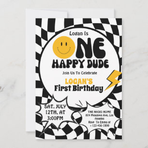 Convite Uma festa de primeiro aniversario do Cara Feliz
