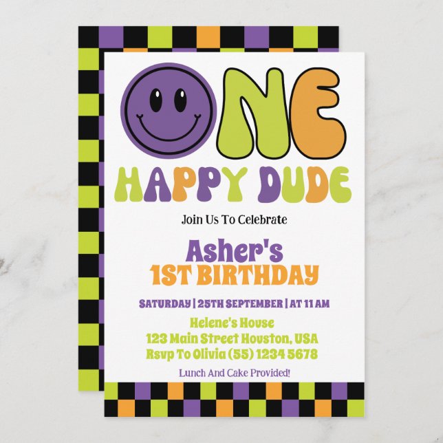 Convite Uma festa de primeiro aniversario do Cara Feliz (Frente/Verso)