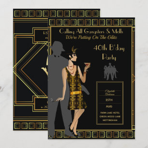 Convite Uma Festa Roaring Twenties, Gângster Flapper Deco