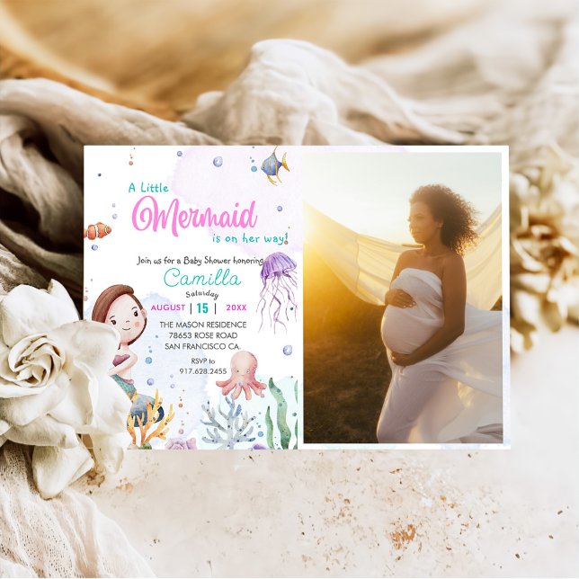 Convite Uma Foto Da Festa De Chá de fraldas De Sereia (Criador carregado)