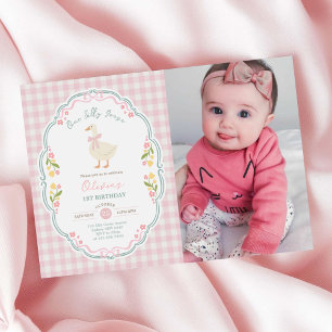 Convite Uma foto de aniversário de 1 ano de uma gansa boba