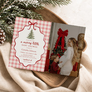 Convite Uma Foto de Babá de Natal Alegre de Gingham
