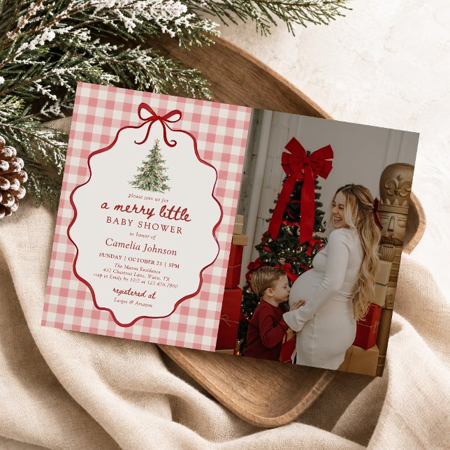 Convite Uma Foto de Babá de Natal Alegre de Gingham (Criador carregado)