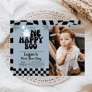 Convite Uma Foto de Festa de Aniversário de 1 Ano do Menin