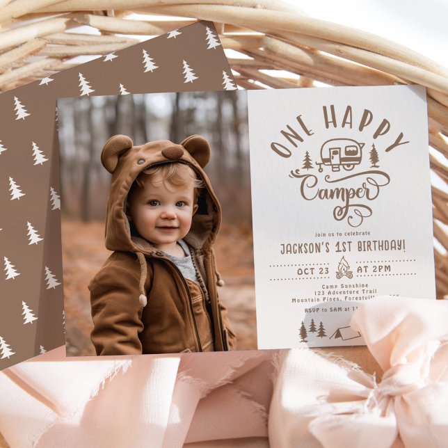 Convite Uma foto do primeiro aniversario do Camper Feliz (Criador carregado)