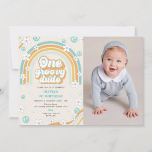 Convite Uma Foto do primeiro aniversario do Groovy Dude Re