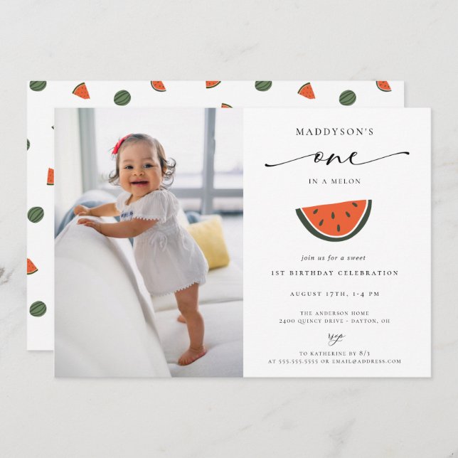 Convite Uma Foto Em Uma Festa De primeiro aniversario Melo (Frente/Verso)