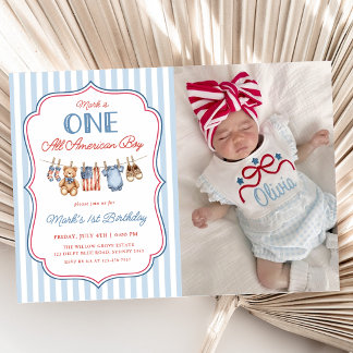 Convite Uma Foto Patriótica de Aniversário de 1 Ano de um