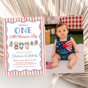 Convite Uma Foto Patriótica de Aniversário de 1 Ano de um