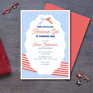 Convite Uma Garota Americana Patriótica de 1º Aniversário