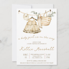 Convite Uma Garota Bebê está a caminho! Chá de fraldas Clo