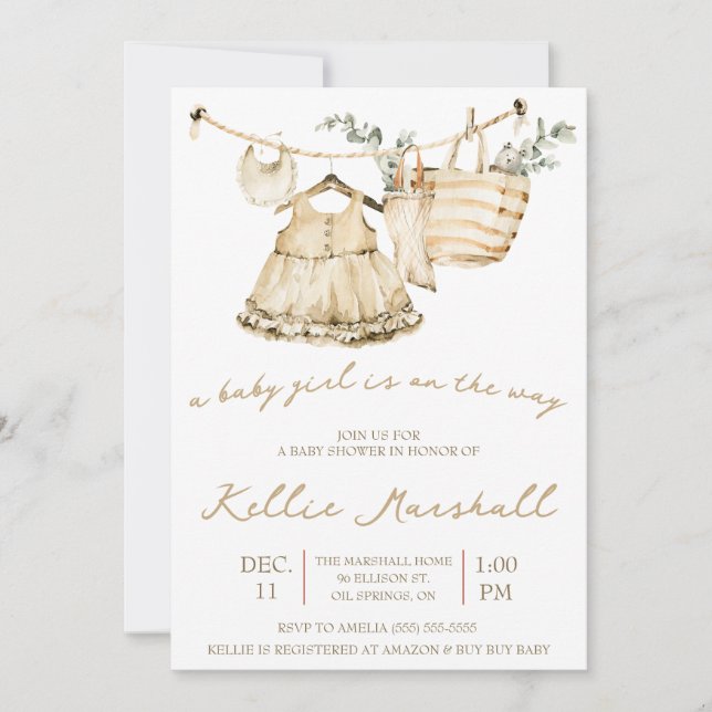 Convite Uma Garota Bebê está a caminho! Chá de fraldas Clo (Frente)