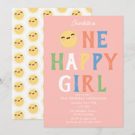 Convite Uma Garota Feliz Aniversário Convidar Sol primeiro