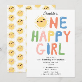 Convite Uma Garota Feliz Aniversário Convidar Sol primeiro