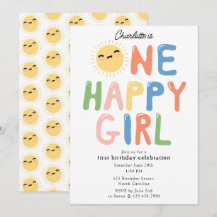 Convite Uma Garota Feliz Aniversário Convidar Sol primeiro