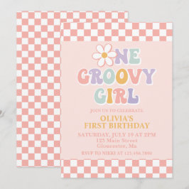 Convite Uma Garota Groovy Retro Garota Primeiro Aniversári