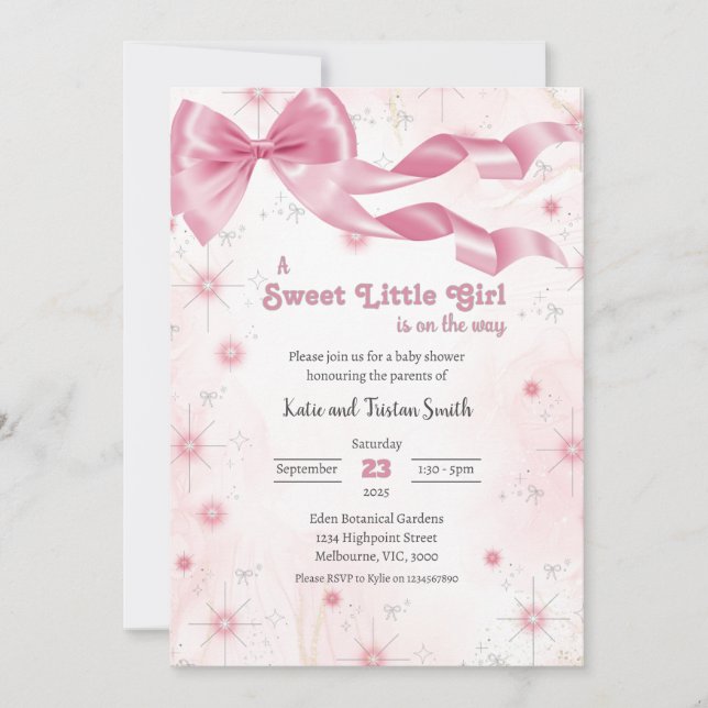 Convite Uma Garotinha Doce Está A Caminho Do Chá de fralda (Frente)