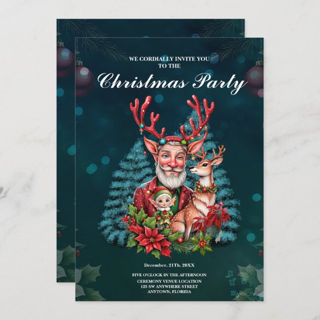 Convite Uma ilustração brilhante de Natal. (Frente/Verso)