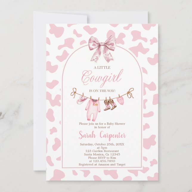 Convite Uma menina Chá de fraldas de vaquinha (Frente)