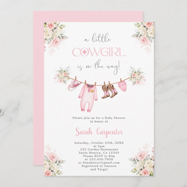 Convite Uma menina Chá de fraldas de vaquinha (Frente/Verso)