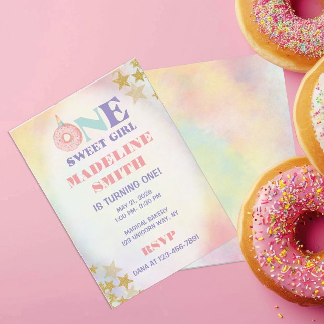 Convite Uma Menina Doce Pastel Unicorn Rosquinhas Aniversá (Criador carregado)