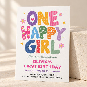 Convite Uma Menina Feliz: Aniversário de Menina Desenhado