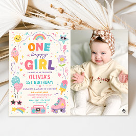 Convite Uma Menina Feliz Foto Colorida de Aniversário