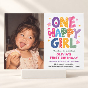 Convite Uma Menina Feliz: Foto de Aniversário Colorida Des
