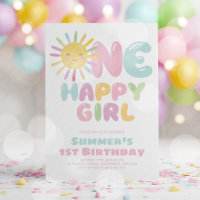 Uma Menina Feliz Sol 1º Aniversário Rosa Azul