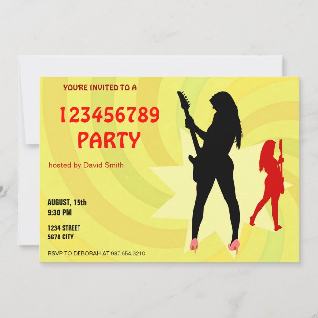 Convite Uma menina que palying a guitarra elétrica (Frente)